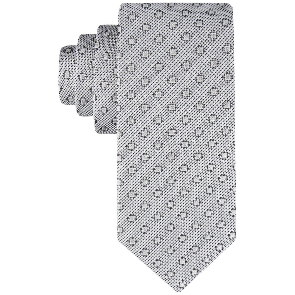 Calvin Klein Men's Square Grid Neat Tie Cream Silver OS B4HP